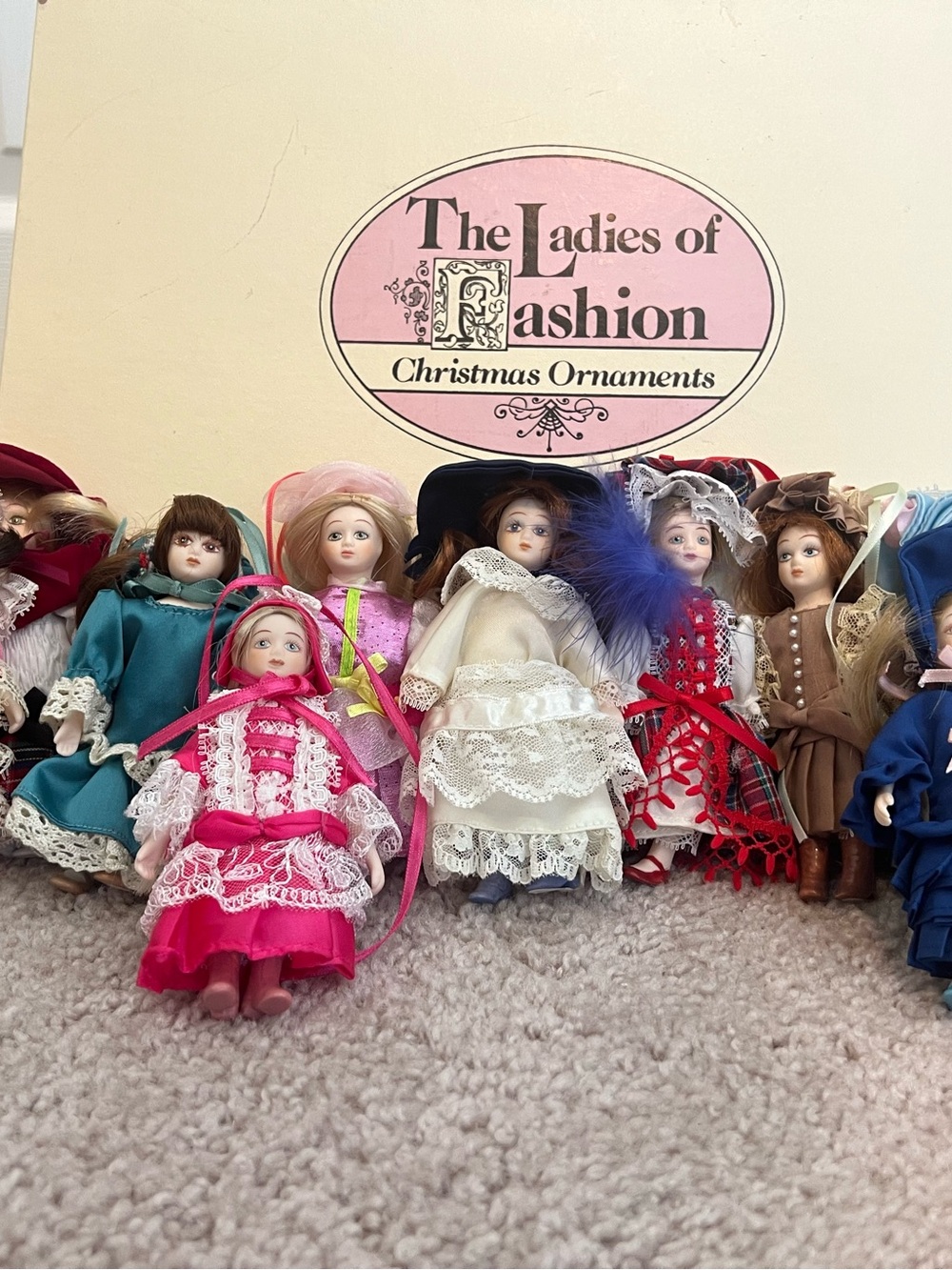 The Ladies of Fashion Porcelain Doll Set - Pink, White, Teal, Red, Blue